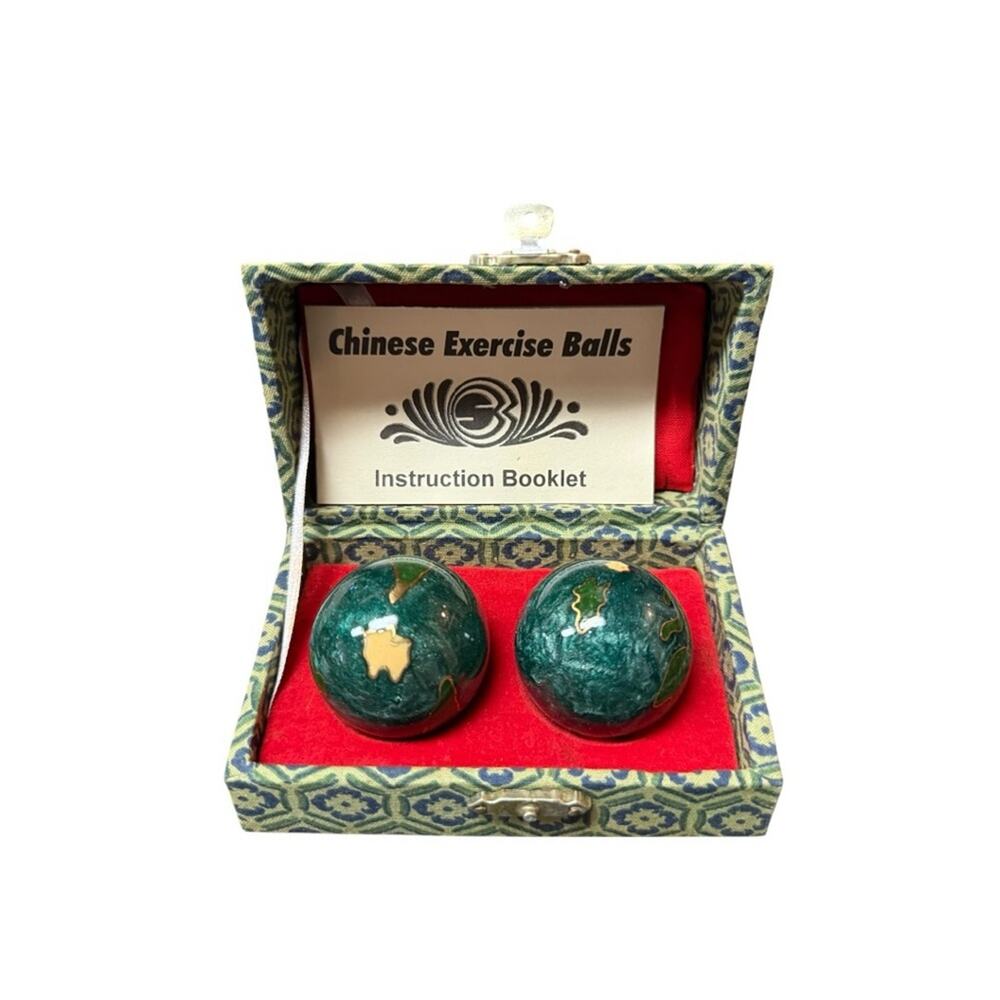Chinese Exercise Musical Baoding Balls Set - Green Marble Design